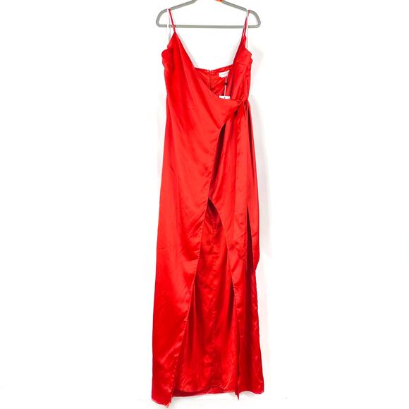 Lovers & Friends Mackenzie Gown Red Wrap Maxi Dress Sz XL Satin Sleeveless - Picture 3 of 12